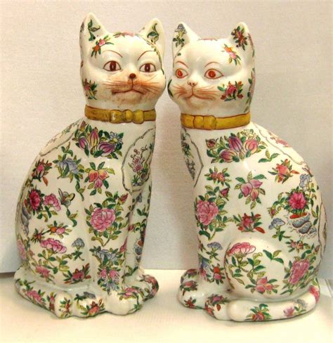 Antique Par Chinese Japanese Cats Hand Painted Marked Signed