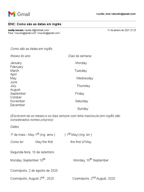 Gmail - ENC_ Como são as datas em inglês | PDF