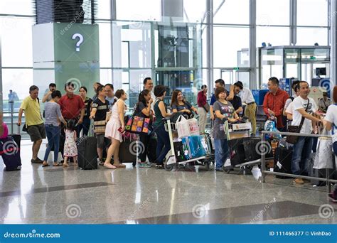 Hanoi Vietnam Apr 29 2016 Queue Of Asia Passengers In Line At Boarding Gate At Noi Bai