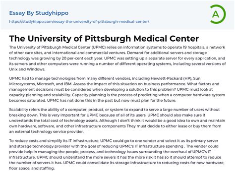 The University Of Pittsburgh Medical Center Essay Example