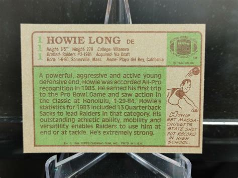 Howie Long RC 1984 Topps AFC Pro Bowl 111 Los Angeles Raiders C