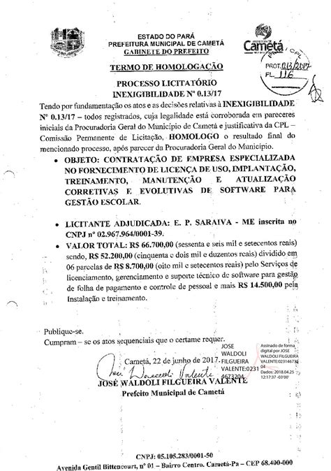 Pdf Homologa O Prefeitura Municipal De Camet Pa Gest O