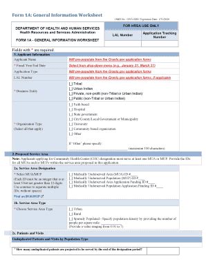 Fillable Online Bphc Hrsa Form 1A General Information Worksheet Form