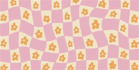 Premium Vector Groovy Checkered Daisy Flowers Background Retro 70s