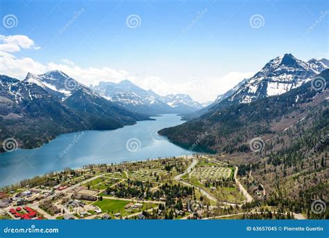 Camping Ground Aerial View at Waterton Lake Stock Image - Image of ...