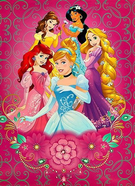 The Disney Princesses Are Standing Together In Front Of A Pink Background