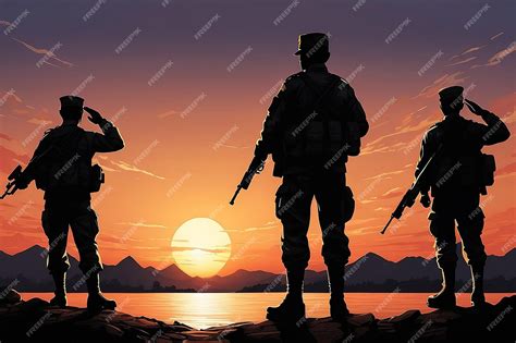 Premium Photo | Soldier salute Silhouette on sunset sky War army ...