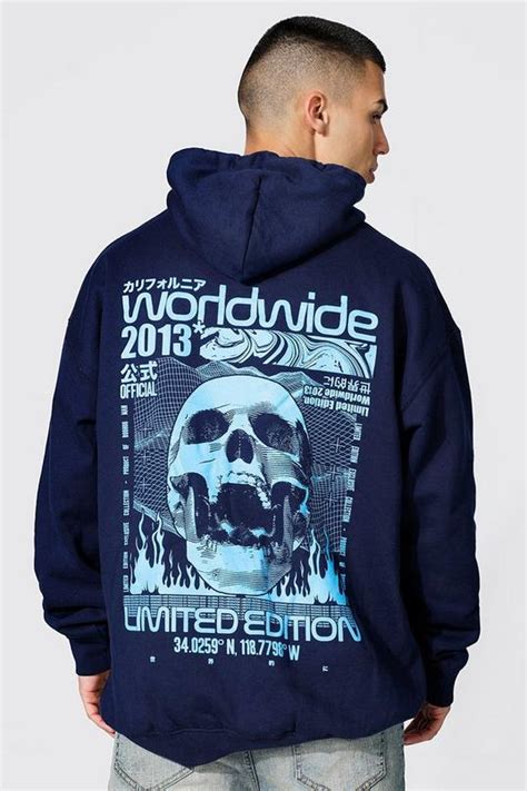 Mens Oversized Skull Back Graphic Hoodie Boohoo Uk