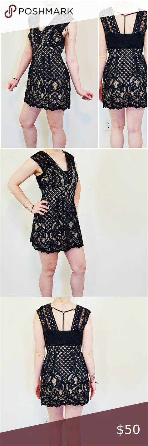 Free People Mini Dress Black Nude Eyelet Size NWT D