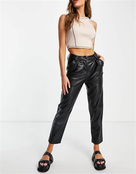 Topshop Faux Leather Peg Trouser In Black Asos