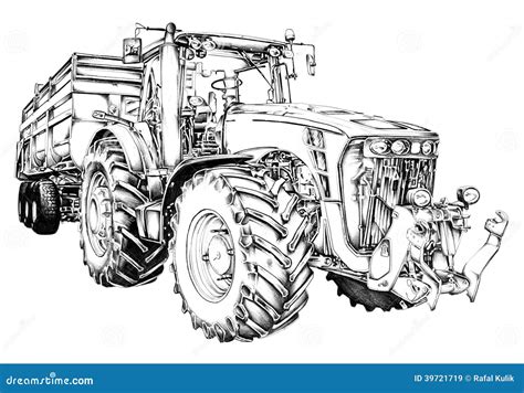 För Illustrationkonst För Jordbruks Traktor Teckning Stock