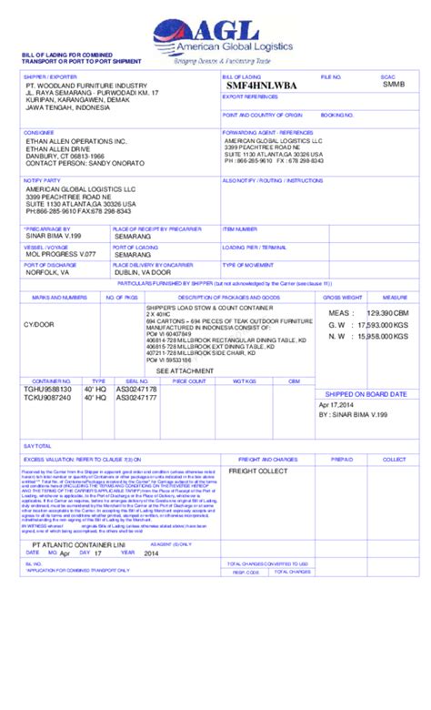 Pdf Smf4hnlwba Bill Of Lading For Combined Transport Or Port To Port