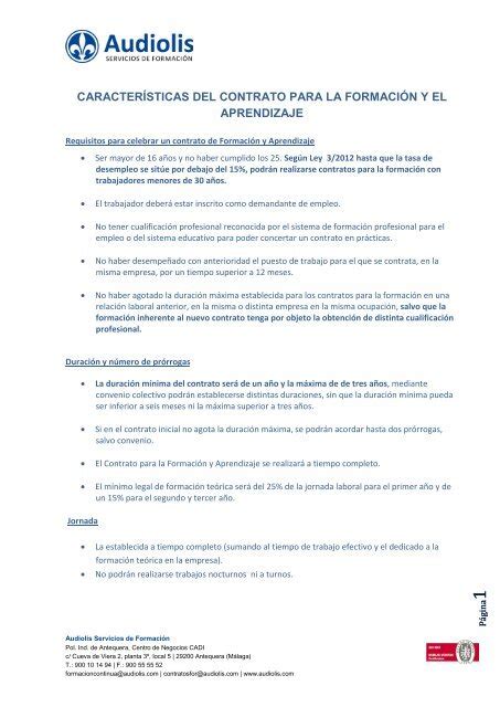 CARACTERÍSTICAS DEL CONTRATO PARA LA FORMACIÓN Y EL APRENDIZAJE