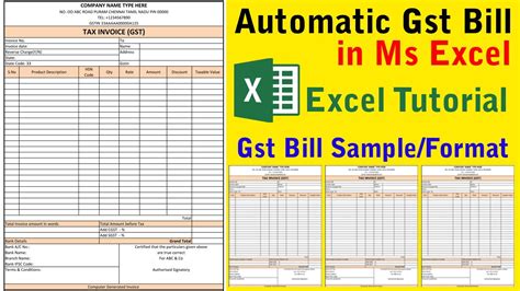 Automatic Gst Bill Using Ms Excel Gst Bill Sample Gst Bill Format