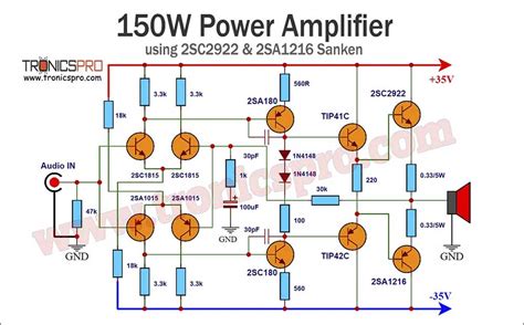 150w Amplifier Circuit 2sc2922 2sa1216 Sanken Tronicspro