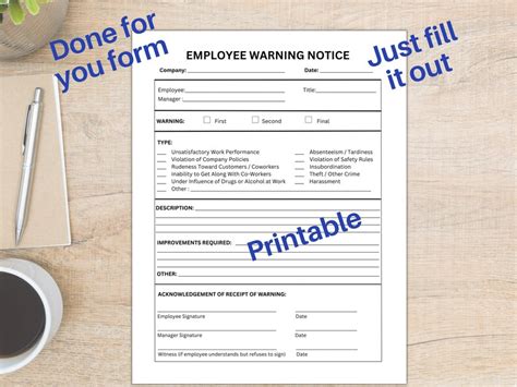 Employee Write Up Form Disciplinary Form Employee Warning Employee Written Warning Employee