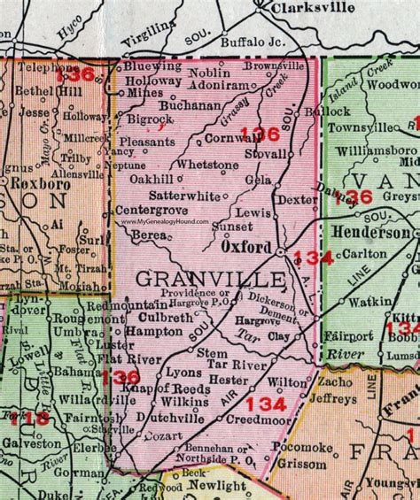 Granville County, North Carolina, 1911, Map, Rand McNally, Oxford ...