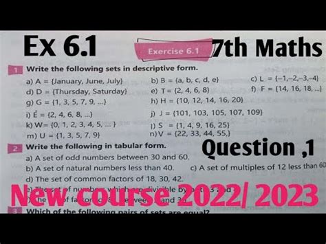 Exercise Class Th Maths Kpk And Punjab Textbook New Course Snc