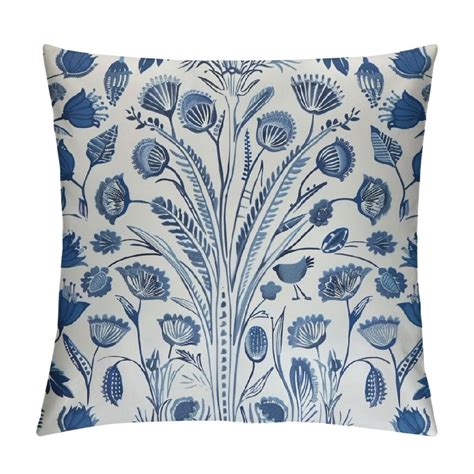 Nawypu Blue And White Geometric Flower Throw Pillow Cover Lily Leaf