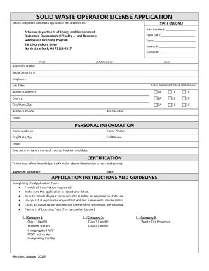 Fillable Online Solid Waste Operator License Application Fax Email