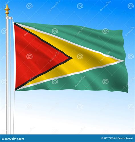Guyana, Official National Waving Flag, South America Stock Illustration