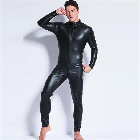 Man Wetlook Leather Latex Catsuit Bodysuit Black Shiny Erotic Lingerie Zentai Body Wear One