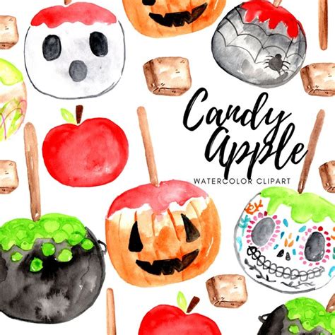 Watercolor Clipart Halloween Candy Apple Caramel Apple - Etsy