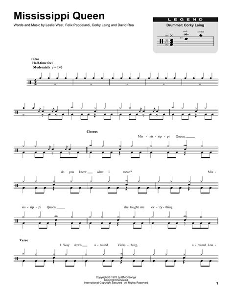 Mississippi Queen By Mountain Sheet Music For Drums Transcription At