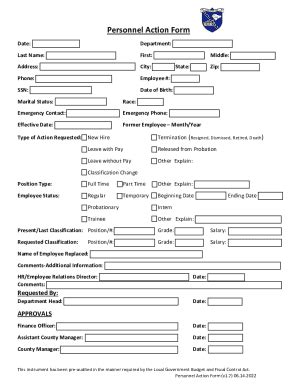 Fillable Online Fillable Online Personnel Action Form Employee Fax