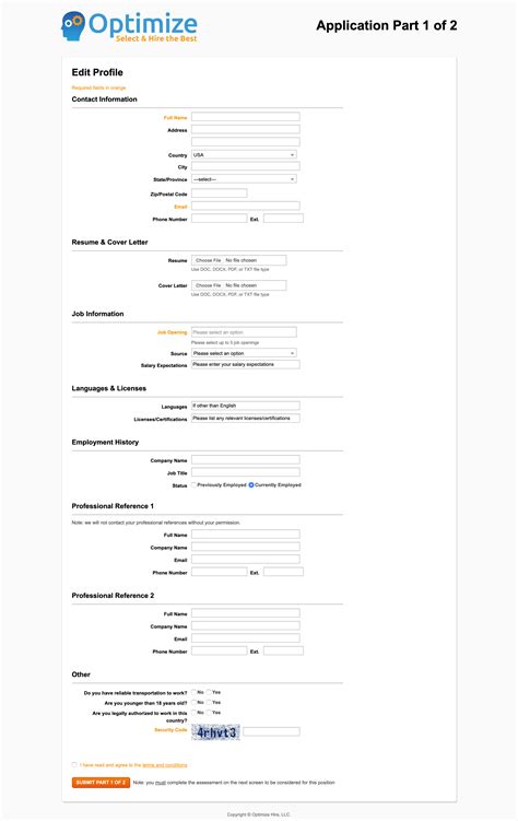 Online Application Page | Optimize Hire 