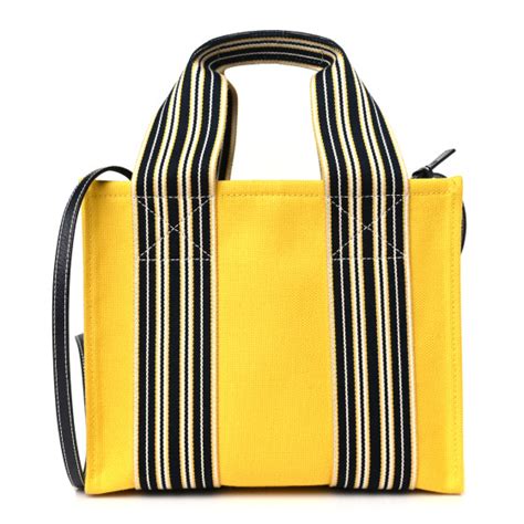 LORO PIANA Cotton Canvas Mini The Suitcase Stripe Tote Sunny Yellow