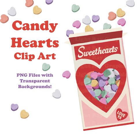 Valentines Candy Sweethearts Conversation Hearts Clip Art Watercolor