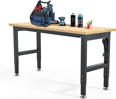 Adjustable Workbench Homvent Rubber Wood Top Heavy Duty Workstation