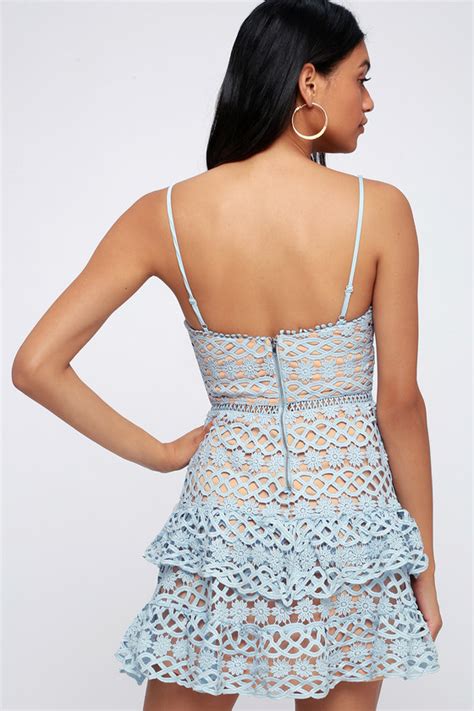 Cute Light Blue Dress Crochet Lace Dress Ruffle Dress Lulus