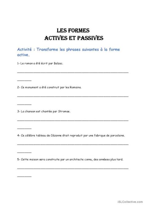 5 Passif Français FLE fiches pedagogiques pdf doc