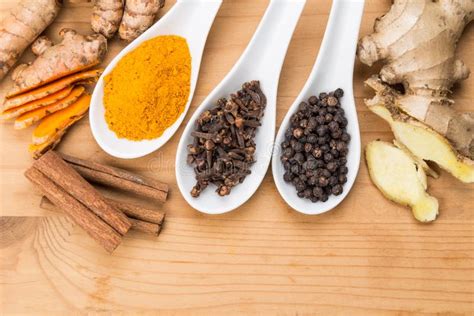 Ingredients For Turmeric Tea Consisting Ginger Cinnamon Cloves Stock