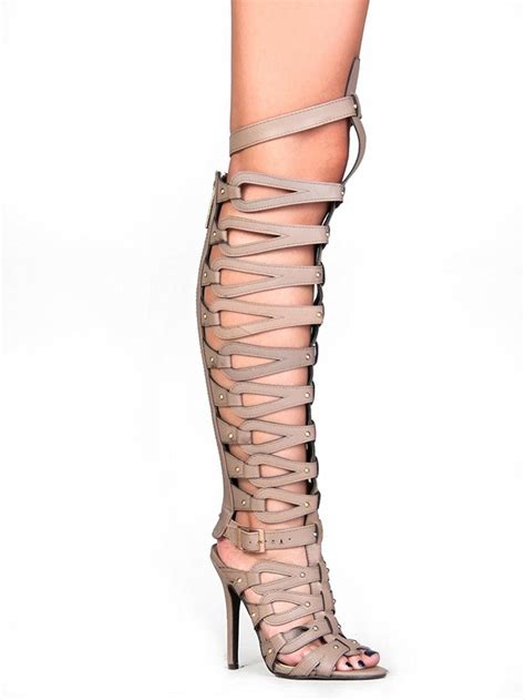 Breckelle S Diva 22 Caged Studded High Heel Gladiator Sandals High