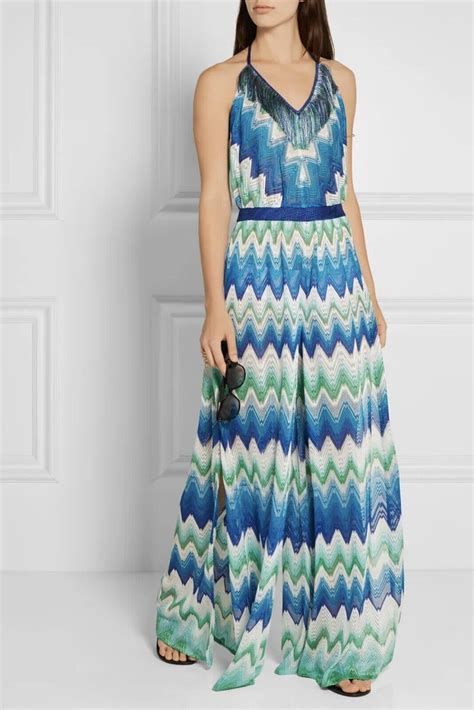 Missoni Mare Jumpsuit Zig Zag Print Halter Coverup Pant Blue Gown