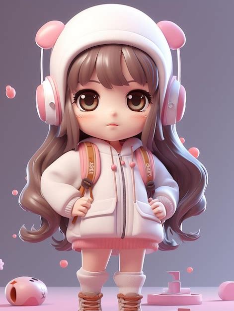 Chibi Anime Girl With Headphones And Hoodie