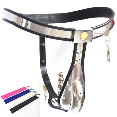 In Stainless Steel Male Chastity Belt With Anal Plug Penis Sleeve