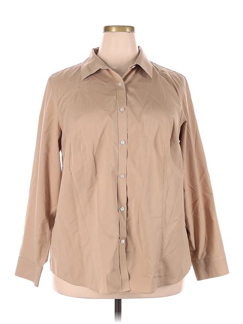 Talbots Tan Long Sleeve Button Down Shirt Size Plus Off