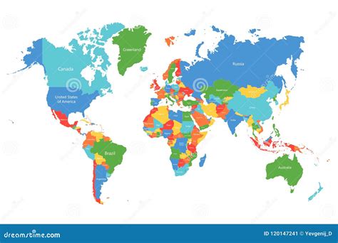 Vector World Map Colorful World Map With Countries Borders Detailed Map