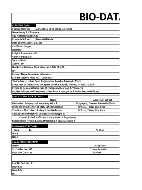 Biodata Cebu Philippines