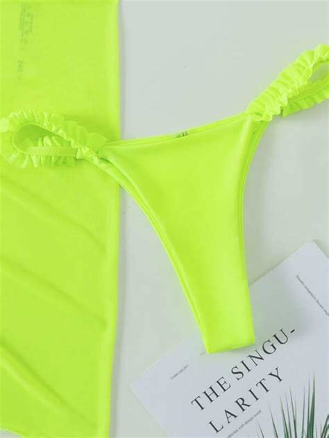 3pack Neon Lime Triangle Thong Bikini Swimsuit Beach Skirt SHEIN USA