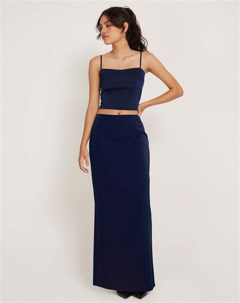 Layla Maxi Skirt In Satin Midnight Navy Blue Blue Skirt Outfits Long