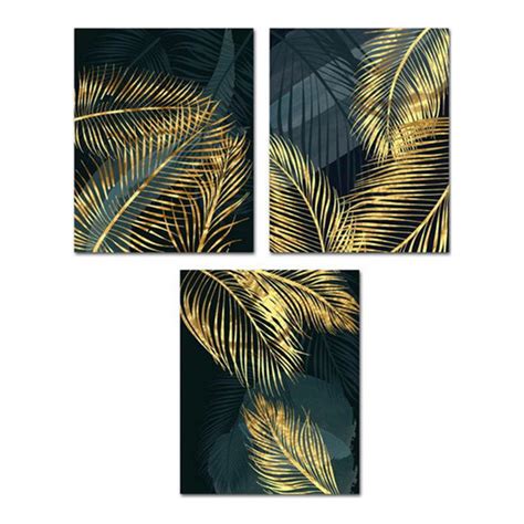 Lienzo Tropical Hojas Oro De 40 X 50 Cm DCasa 1 Unidad Por 4 95