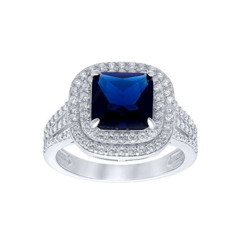 Blue Sapphire Cubic Zirconia Ring In Sterling Silver Bevilles