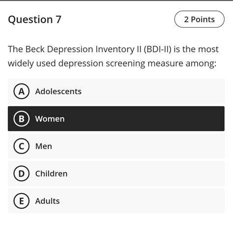 Solved The Beck Depression Inventory Ii Bdi Ii Is The Most Widely Used Course Hero