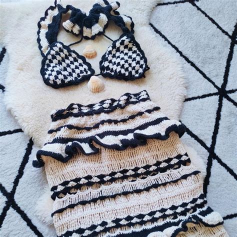 Crochet Set Bikini Top And Skirt Full Set Depop