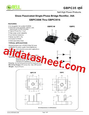 GBPC3510 Datasheet(PDF) - Nell Semiconductor Co., Ltd